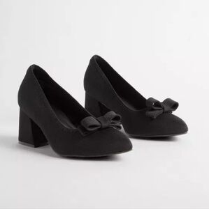 Torrid Black Knit Pointed Toe Chunky Block Heel Coquette Cute Bow Pump 8.5 WW